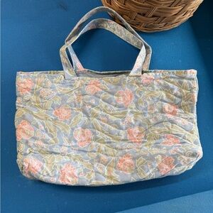 Quilted Floral Tote Bag - Pink and Green